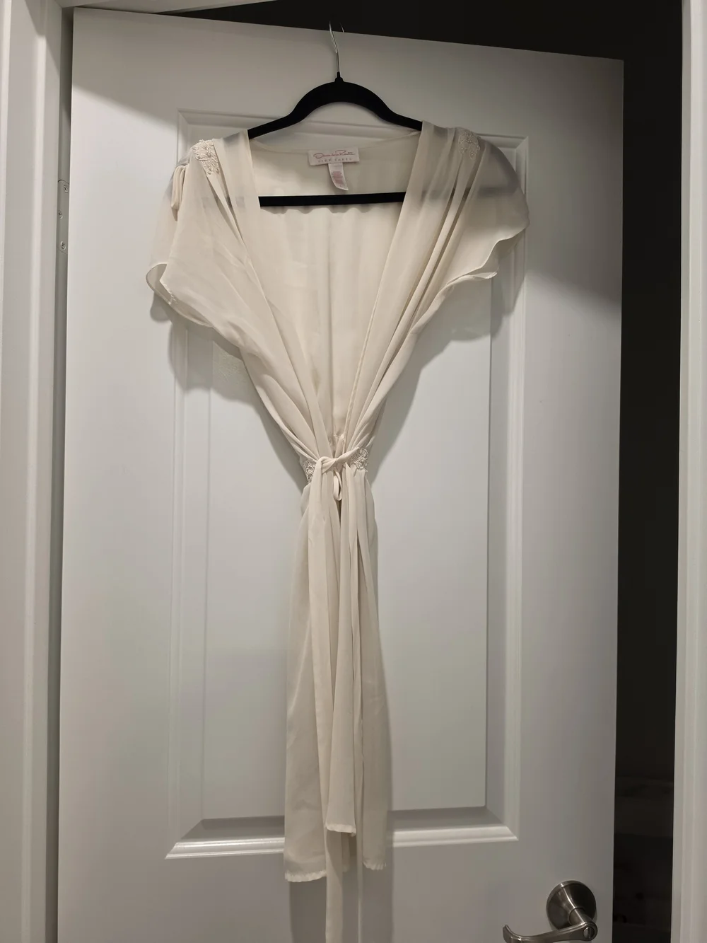 Oscar de la Renta Cream Sheer Short Robe